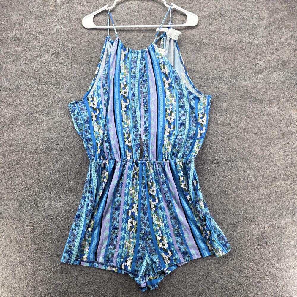 Lucky Brand Romper Womens Medium Blue Multicolor Swim Cover Up Boho Beach